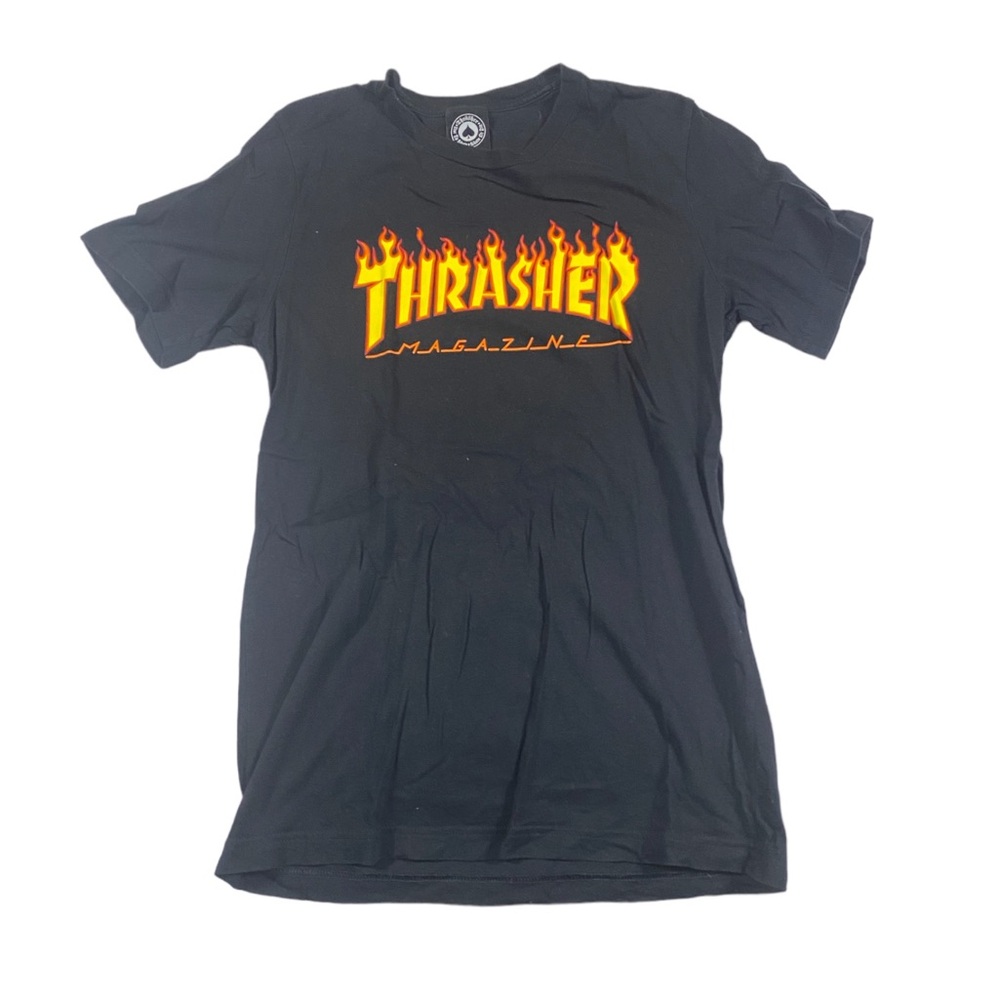 Thrasher Skateboard Magazine T-Shirt Medium Womens Skate Emo Black Red Yellow